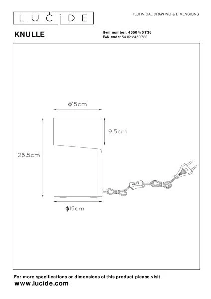 Lucide KNULLE - Tischlampe - Ø 15 cm - 1xE14 - Grau - technisch